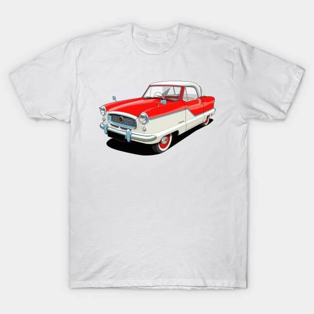 Austin Metropolitan in two tone re and white T-Shirt by candcretro